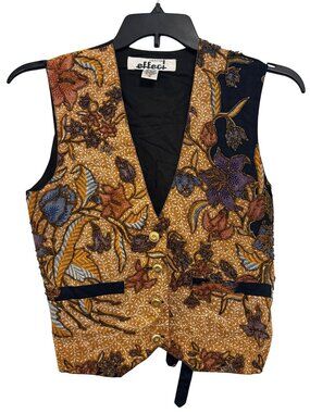vintage 90s Creazioni Effect Beaded Floral Vest Size S 100% Cotton